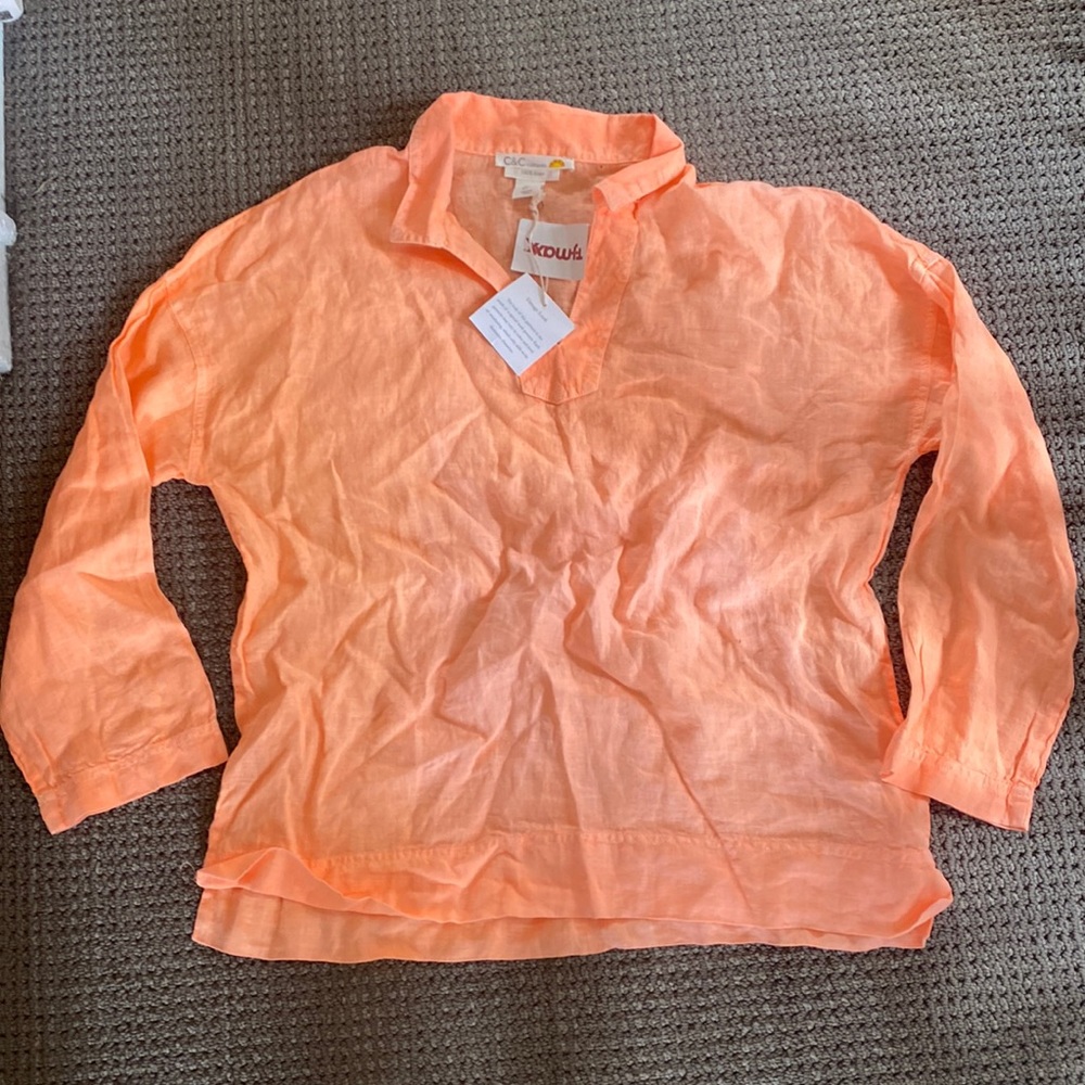 Bright Orange linen long sleeve top